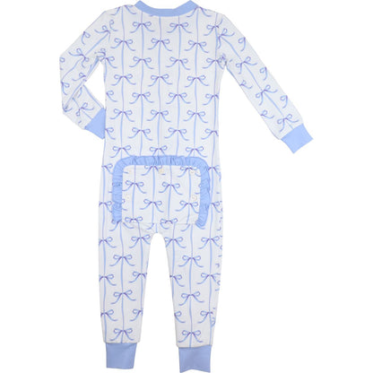 Blue Bow Knit Zipper Pajamas