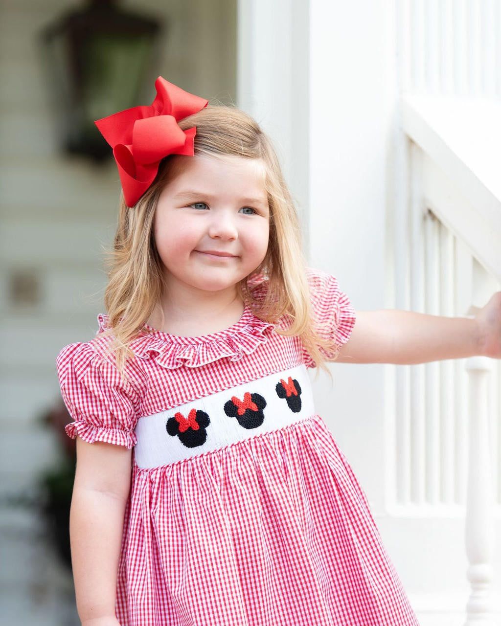 fitted lace wedding dress Red Gingham Smocked Short Sleeve Dress CD05375 Medium main image 1