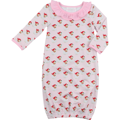 Pink Gingham Knit Santa Print Baby Gown