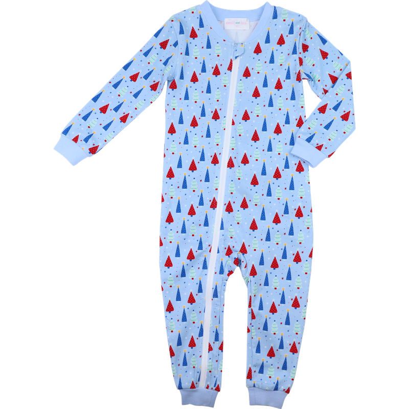 Blue And Red Knit Christmas Tree Zipper Pajamas
