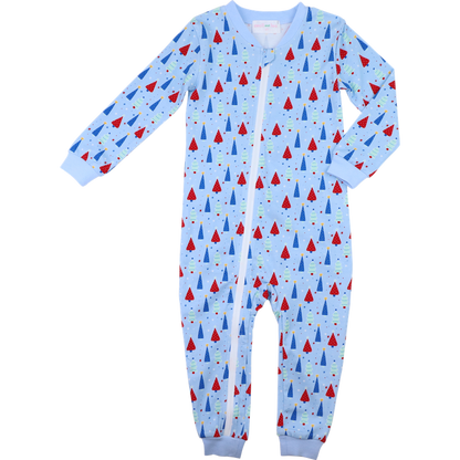 Blue And Red Knit Christmas Tree Zipper Pajamas