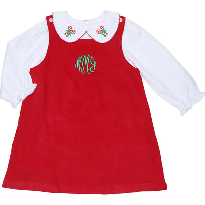 Embroidered Candy Cane Corduroy Dress Set