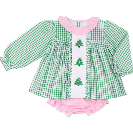Embroidered Christmas Tree Diaper Set