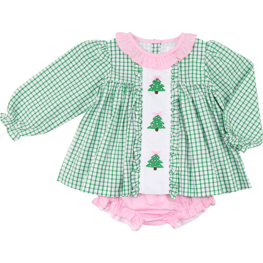 Embroidered Christmas Tree Diaper Set