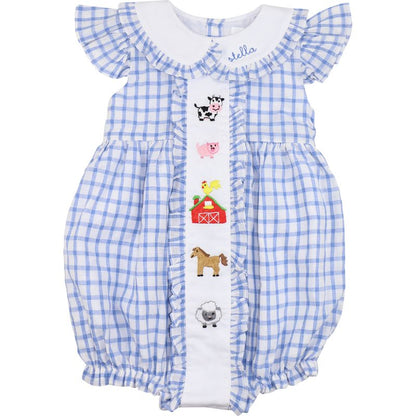 Embroidered Farm Animals Ruffle Bubble