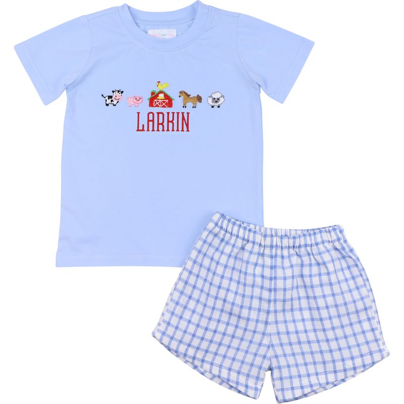 Embroidered Farm Animals Short Set