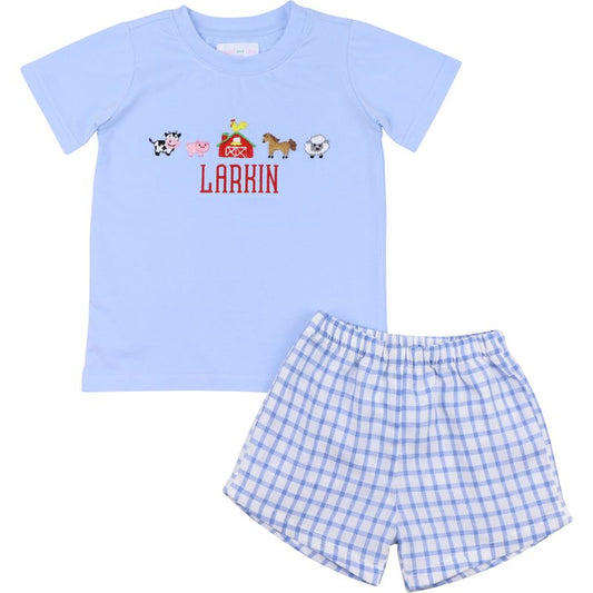 Embroidered Farm Animals Short Set