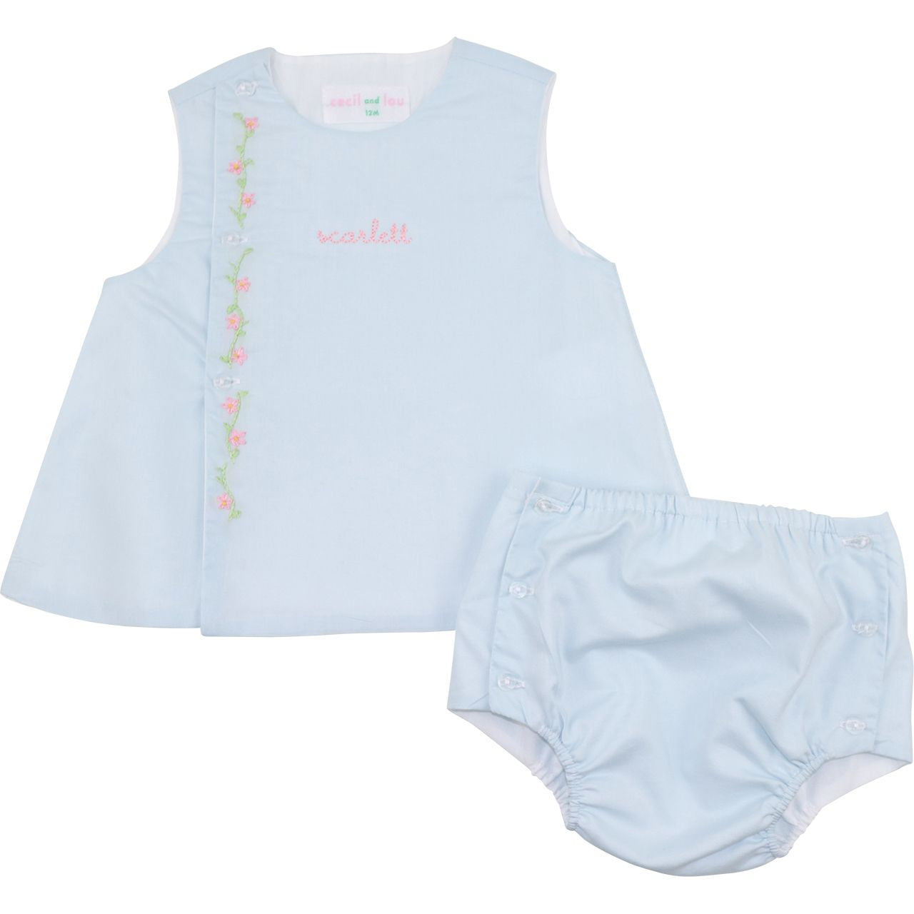 Embroidered Floral Vine Diaper Set