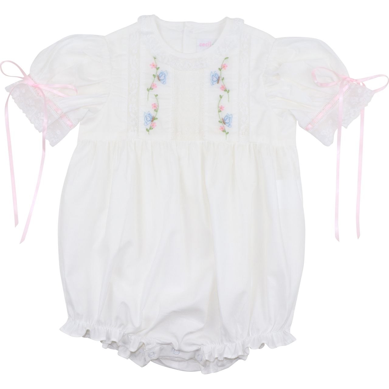 Embroidered Flower And Butterfly Heirloom Bubble