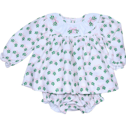 Embroidered Mistletoe And Bow Diaper Set