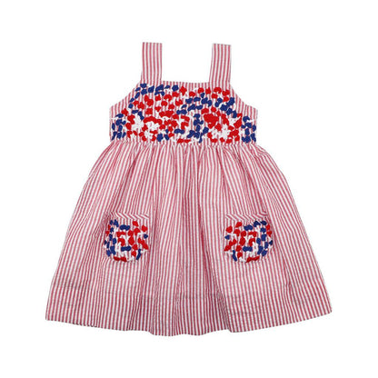 Embroidered Patriotic Seersucker Dress