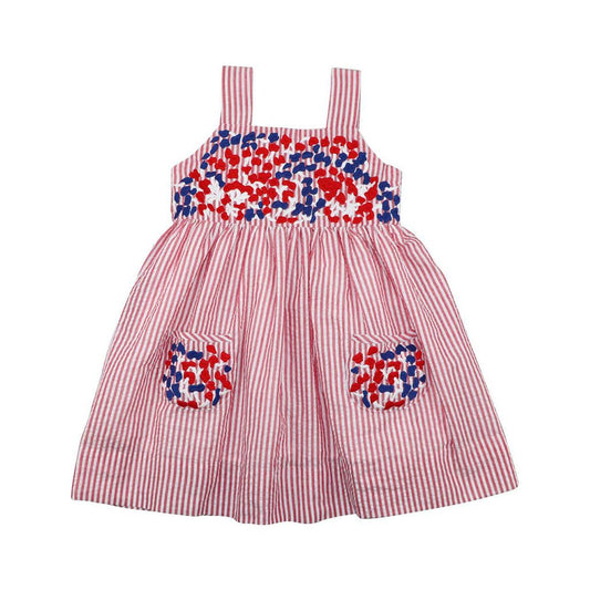 Embroidered Patriotic Seersucker Dress