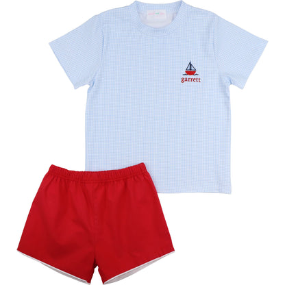 Embroidered Sailboat Short Set