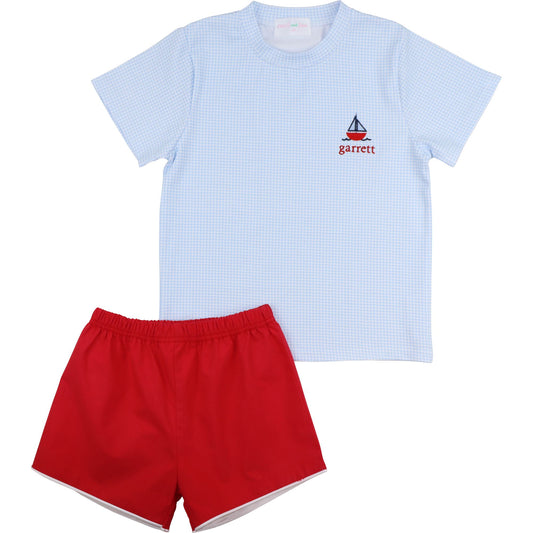 Embroidered Sailboat Short Set