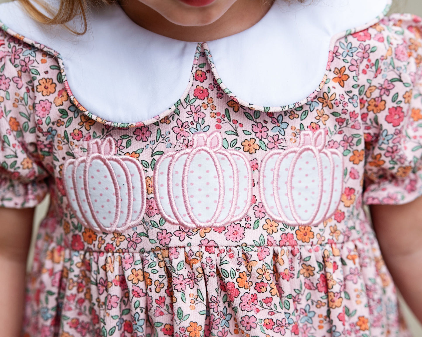 Fall Floral Applique Pumpkin Corduroy Diaper Set