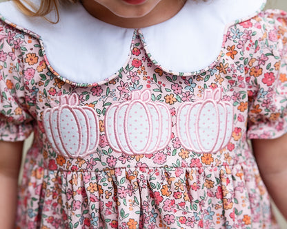 Fall Floral Applique Pumpkin Corduroy Diaper Set