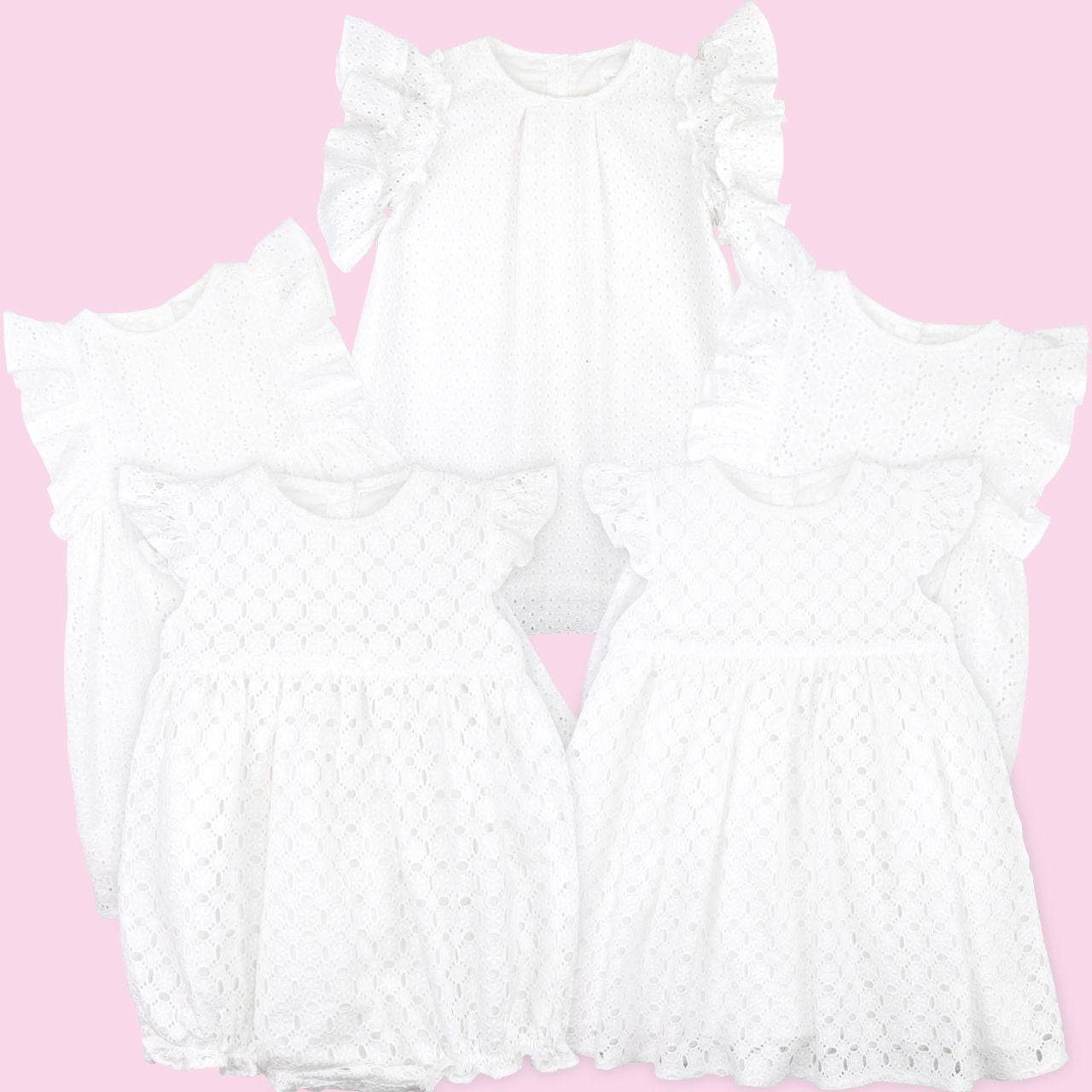 White Eyelet Angel Sleeve Dress
