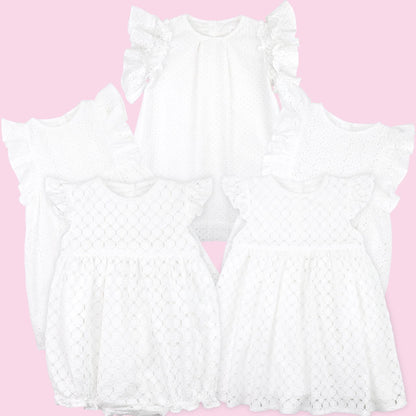 White Eyelet Angel Sleeve Dress