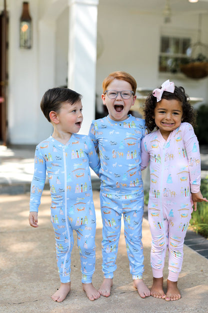 Blue Knit Nativity Scene Pajamas