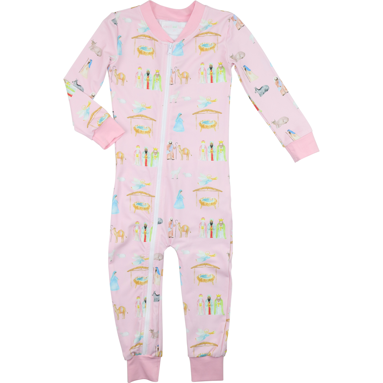 Pink Knit Nativity Scene Zipper Pajamas