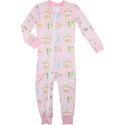 Pink Knit Nativity Scene Zipper Pajamas