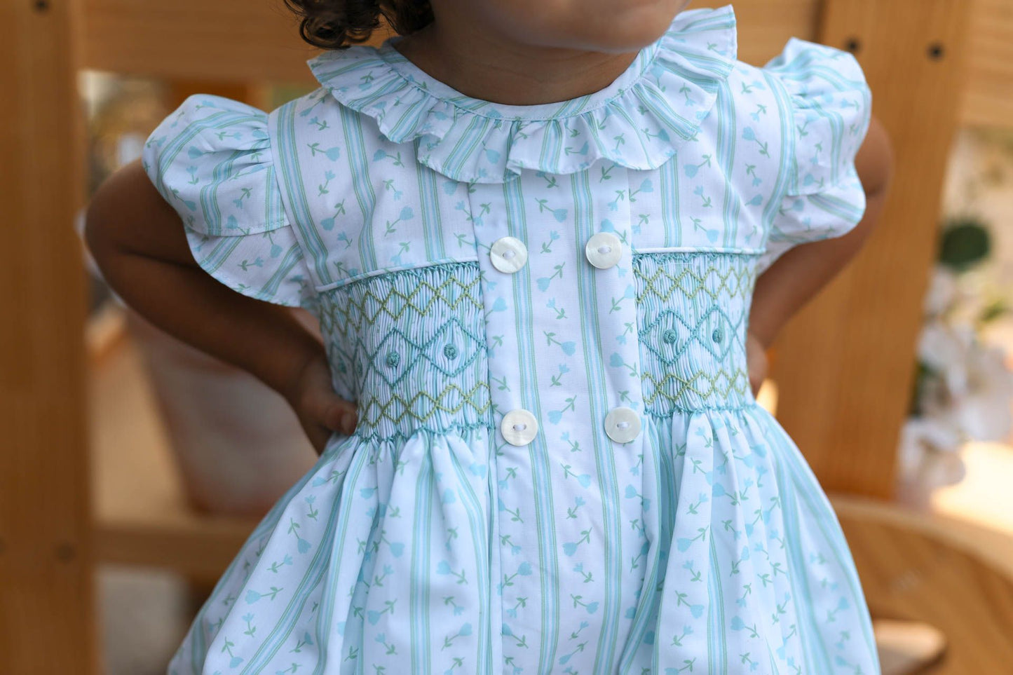 Green And Blue Smocked Floral Bubble