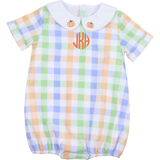 Fall Check Embroidered Pumpkin Bubble