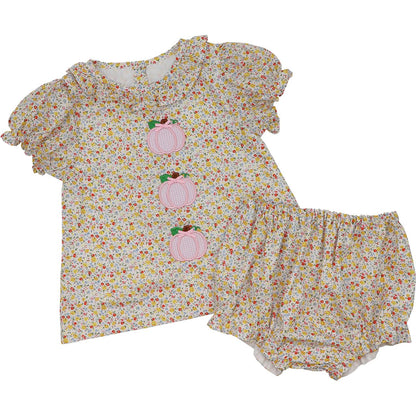 Fall Floral Applique Pumpkins Diaper Set