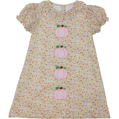 Fall Floral Applique Pumpkins Dress