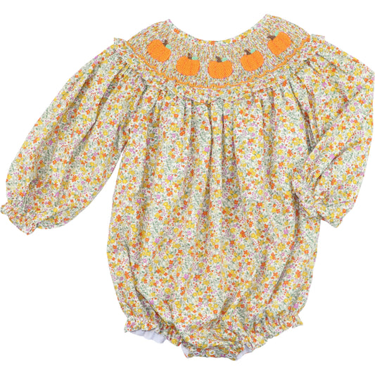 Fall Floral Smocked Pumpkin Bubble