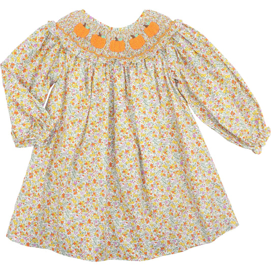 Fall Floral Smocked Pumpkin Dress