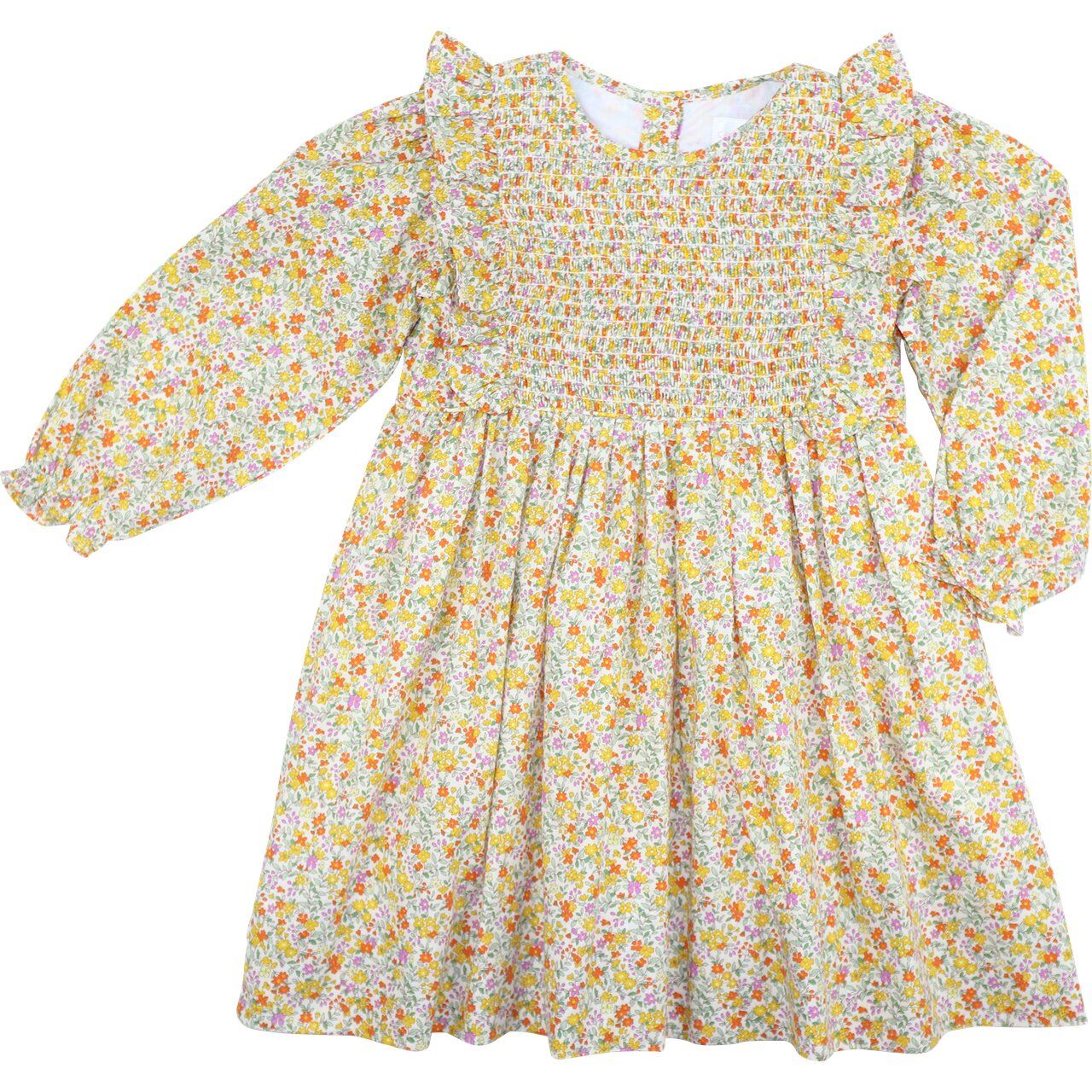 Fall Floral Smocked Ruffle Dress
