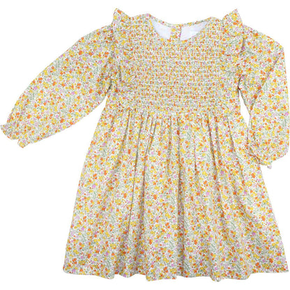 Fall Floral Smocked Ruffle Dress