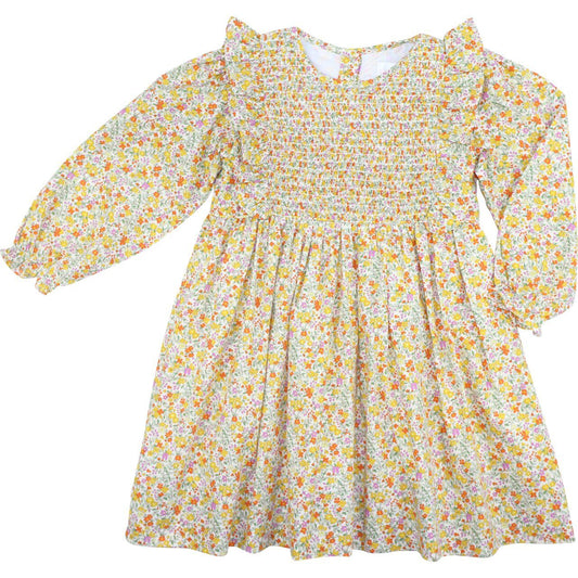 Fall Floral Smocked Ruffle Dress