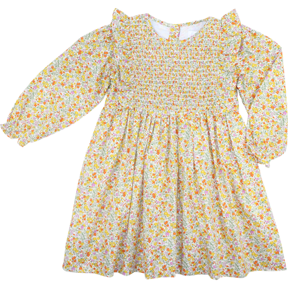 Fall Floral Smocked Ruffle Dress