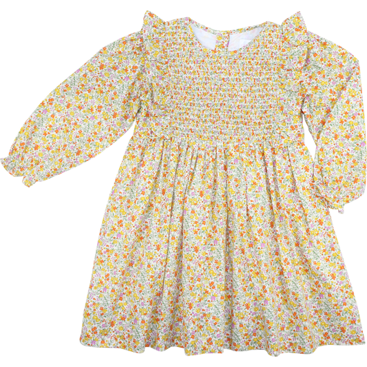 Fall Floral Smocked Ruffle Dress