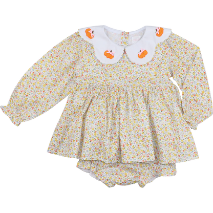 Fall Liberty Floral Embroidered Pumpkin Diaper Set