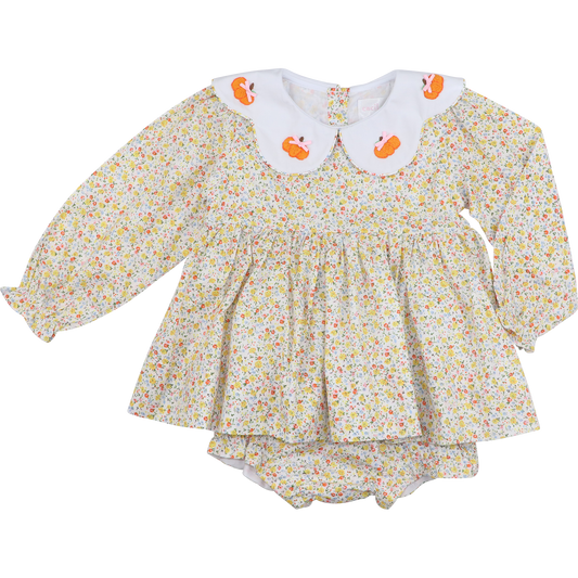 Fall Liberty Floral Embroidered Pumpkin Diaper Set