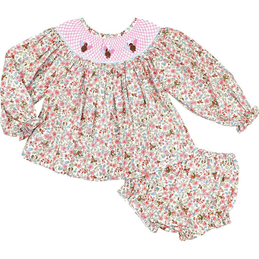 Fall Liberty Smocked Turkeys Diaper Set