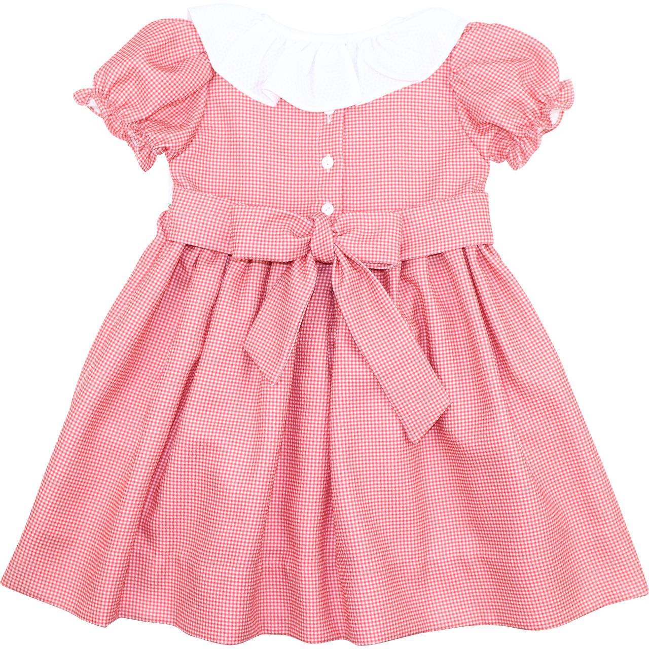 Red Gingham Smocked Apple Dress