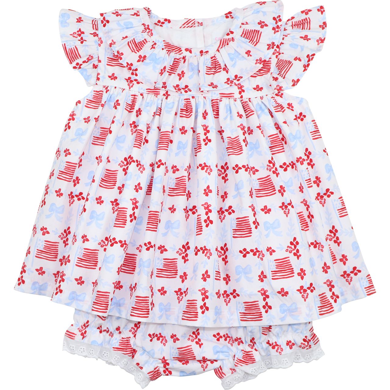 Flag And Bow Print Diaper Set