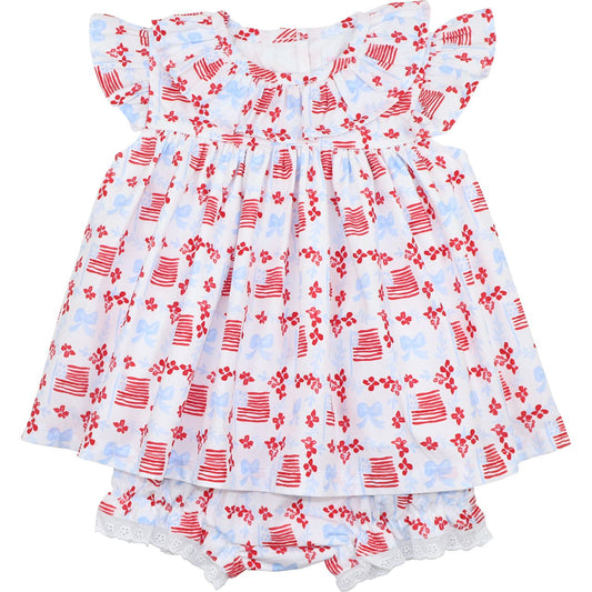 Flag And Bow Print Diaper Set