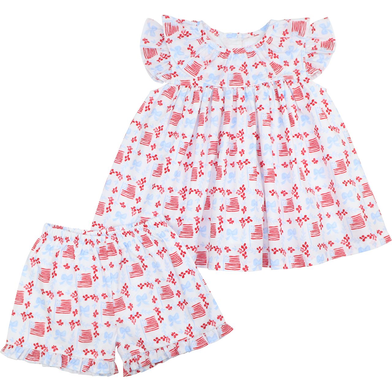Flag And Bow Print Short Set
