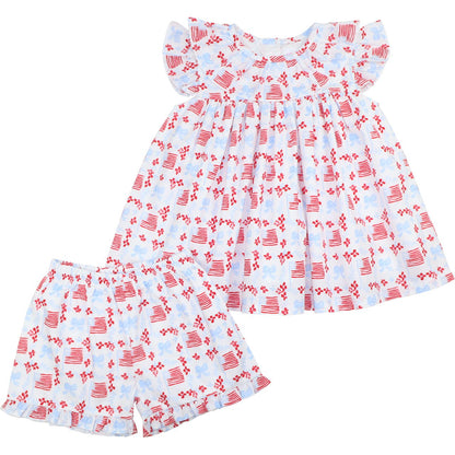 Flag And Bow Print Short Set