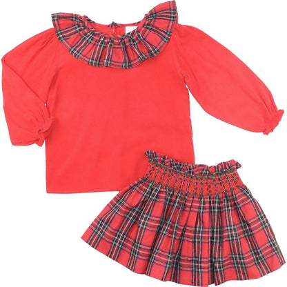 Flannel Plaid Smocked Skirt Set