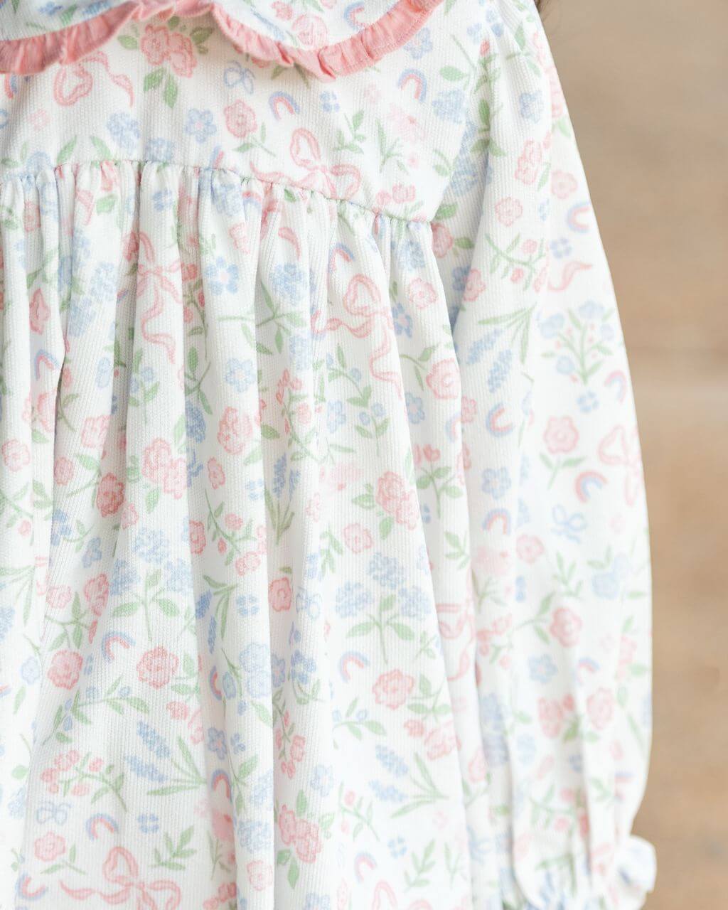 Floral-patterned dress with a soft focus background