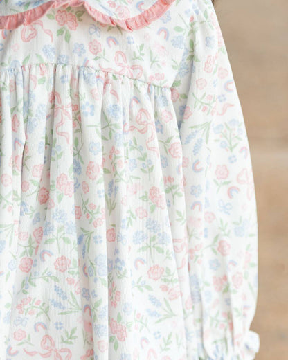 Floral-patterned dress with a soft focus background