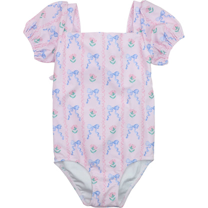 Floral And Bow Print Swimsuit