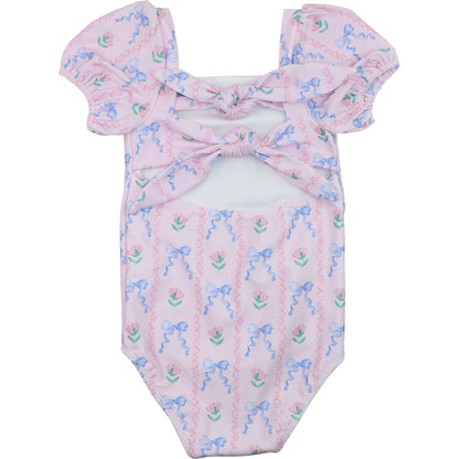 Floral And Bow Print Swimsuit