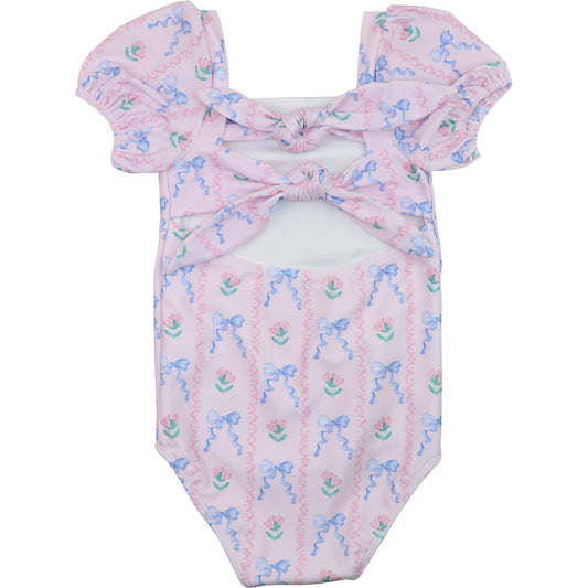 Floral And Bow Print Swimsuit